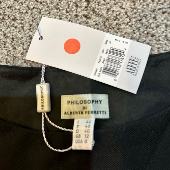 PHILOSOPHY di ALBERTA FERRETTI 8 M Black Shift Dress White Stitching LBD R $995 - Picture 5 of 10